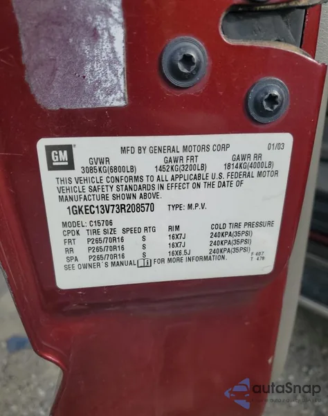 2003 GMC Yukon from USA, damaged, VIN 1GKEC13V73R208570